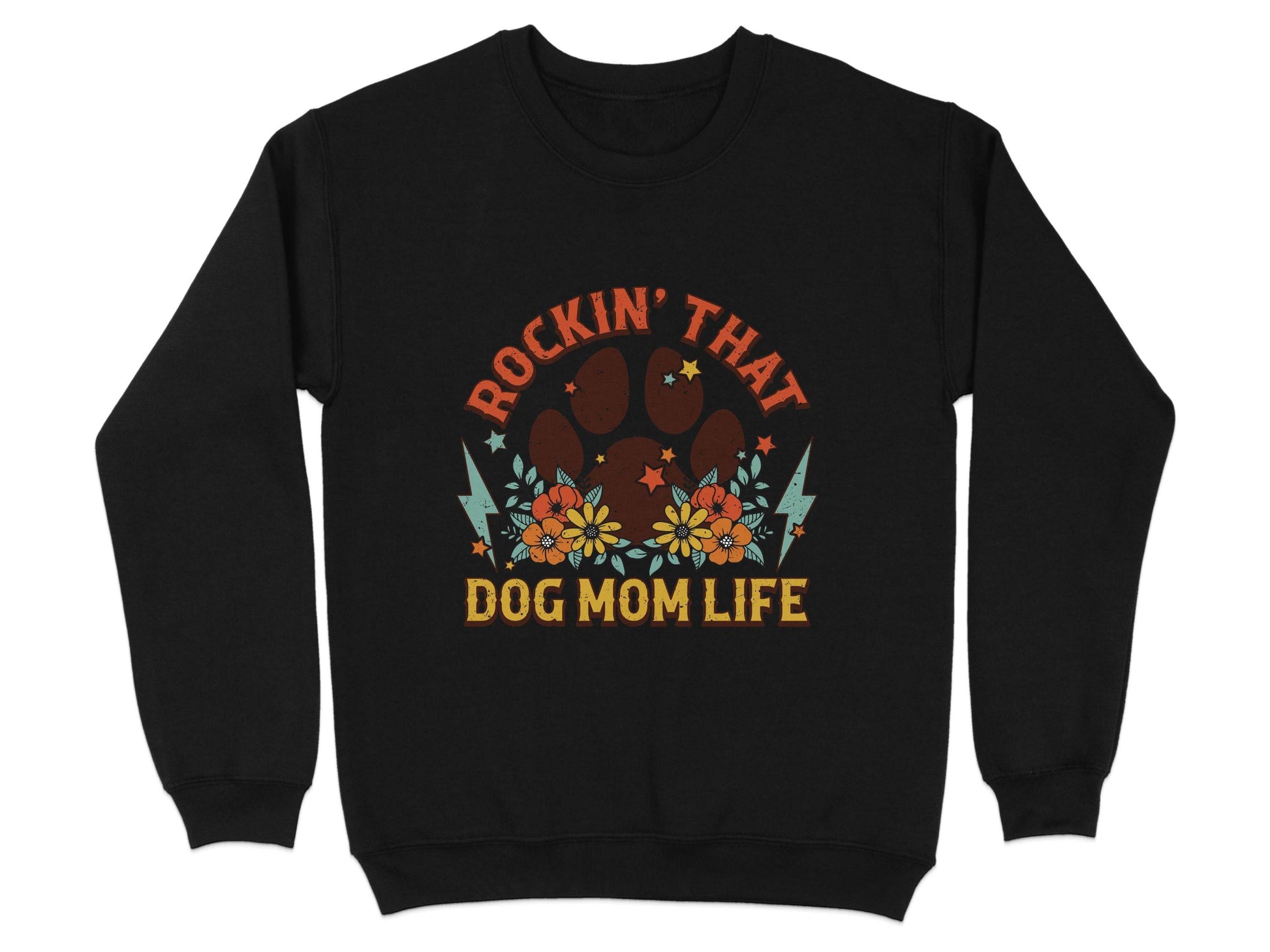 Rockin' That Dog Mom Life With Paw and Flowers Sweater - Design & Vybe