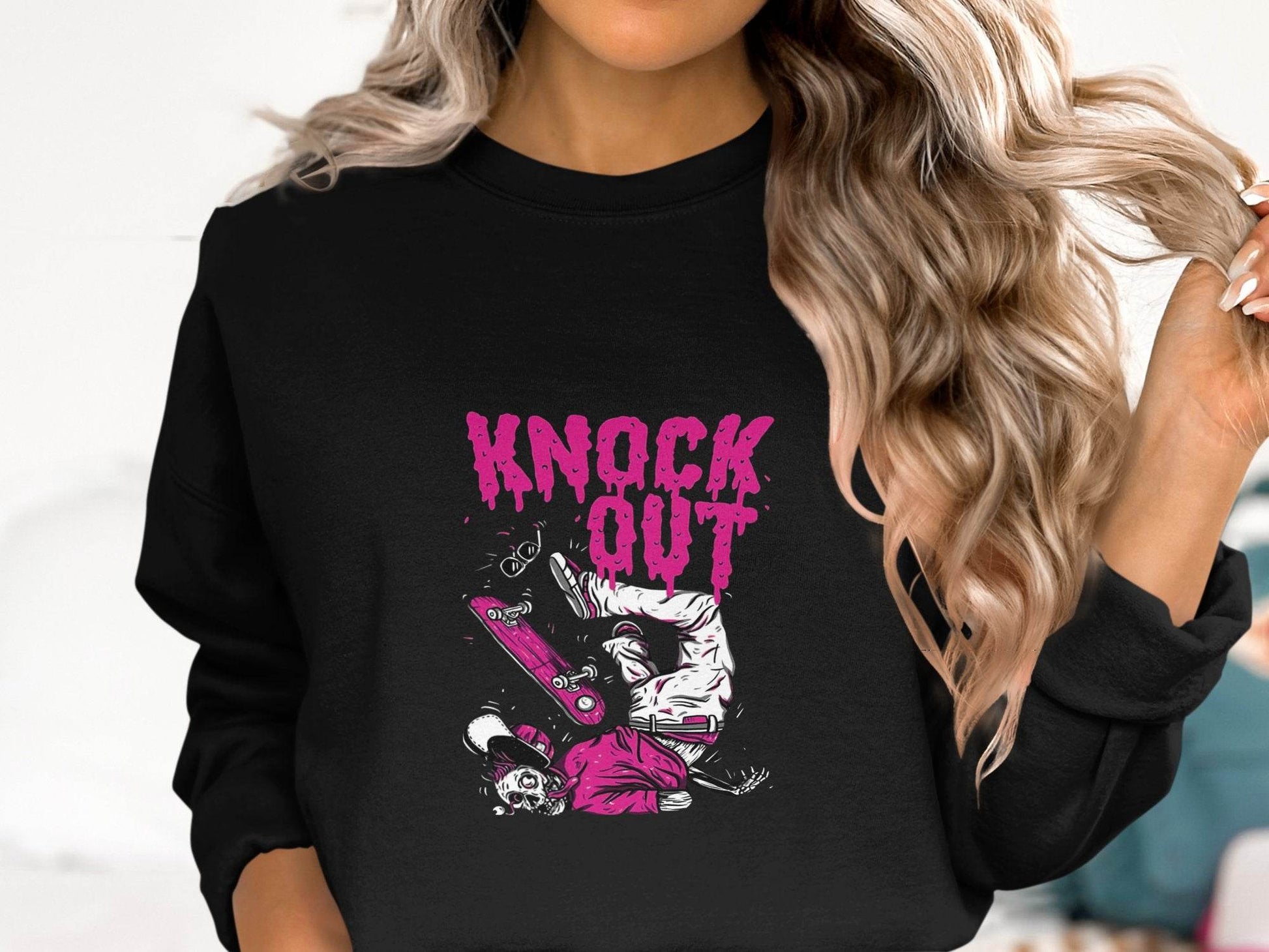 Knock Out Skateboarding Skeleton Illustration Art Sweater - Design & Vybe