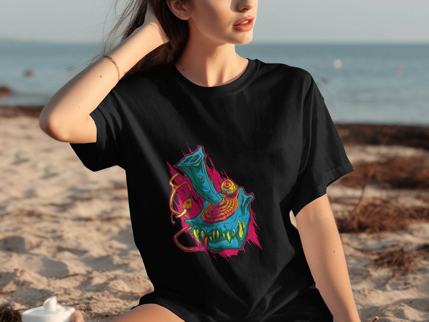 Cyberpunk Monster with Plug and Eyeball Graphic T-Shirt - Design & Vybe