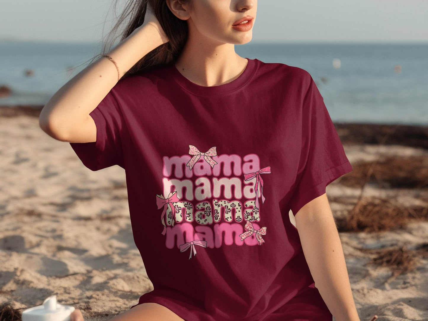 Mama Repeated With Bows Pink Themed Artwork T-Shirt - Design & Vybe