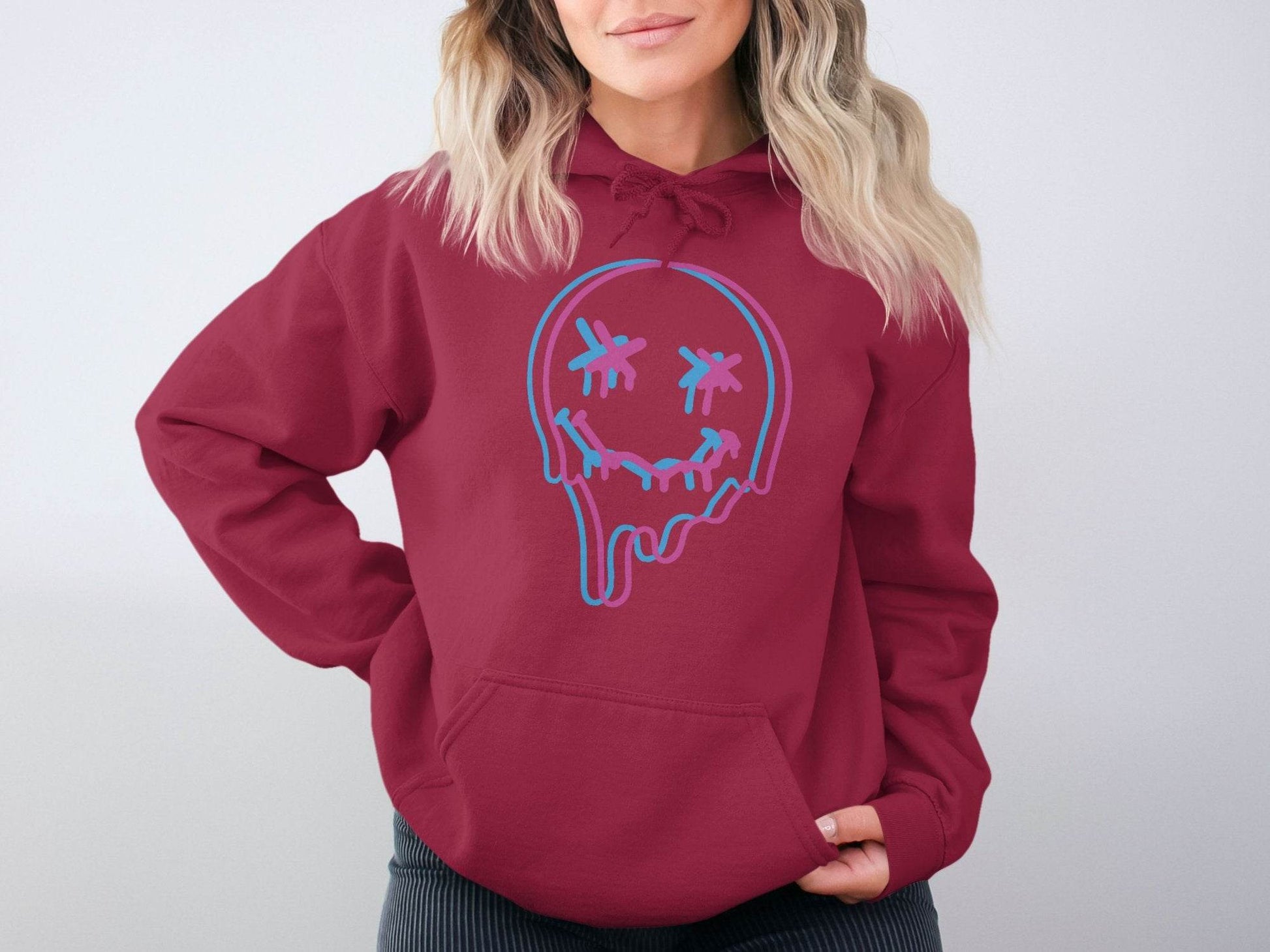 Unique Funny Dripping Smiley Graffiti Dead Face Graphic Hoodie - Design & Vybe