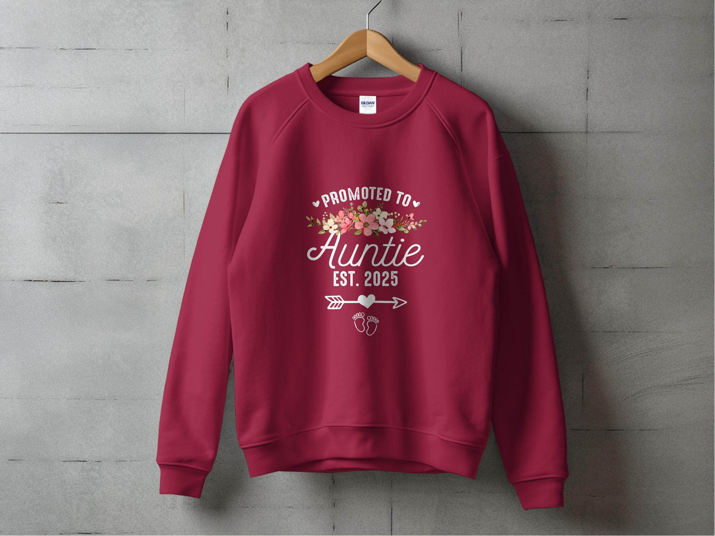 Promoted To Auntie Floral Arrow Baby Feet Est 2025 Sweater - Design & Vybe