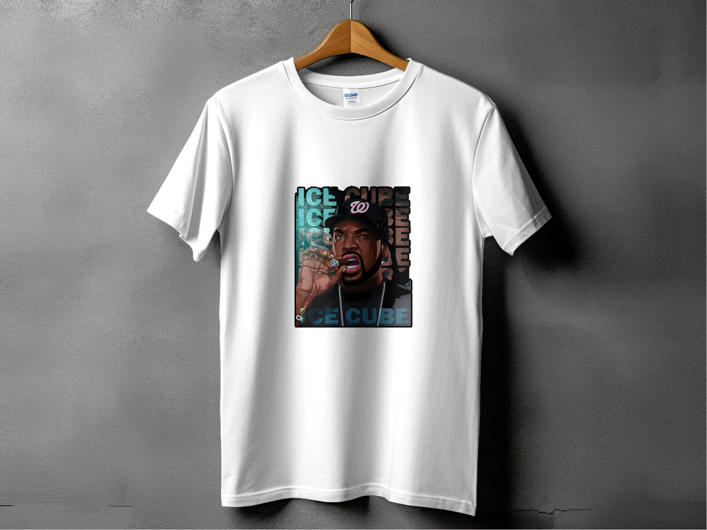 Ice Cube Smoking Cigar with Chain Portrait Art T-Shirt - Design & Vybe