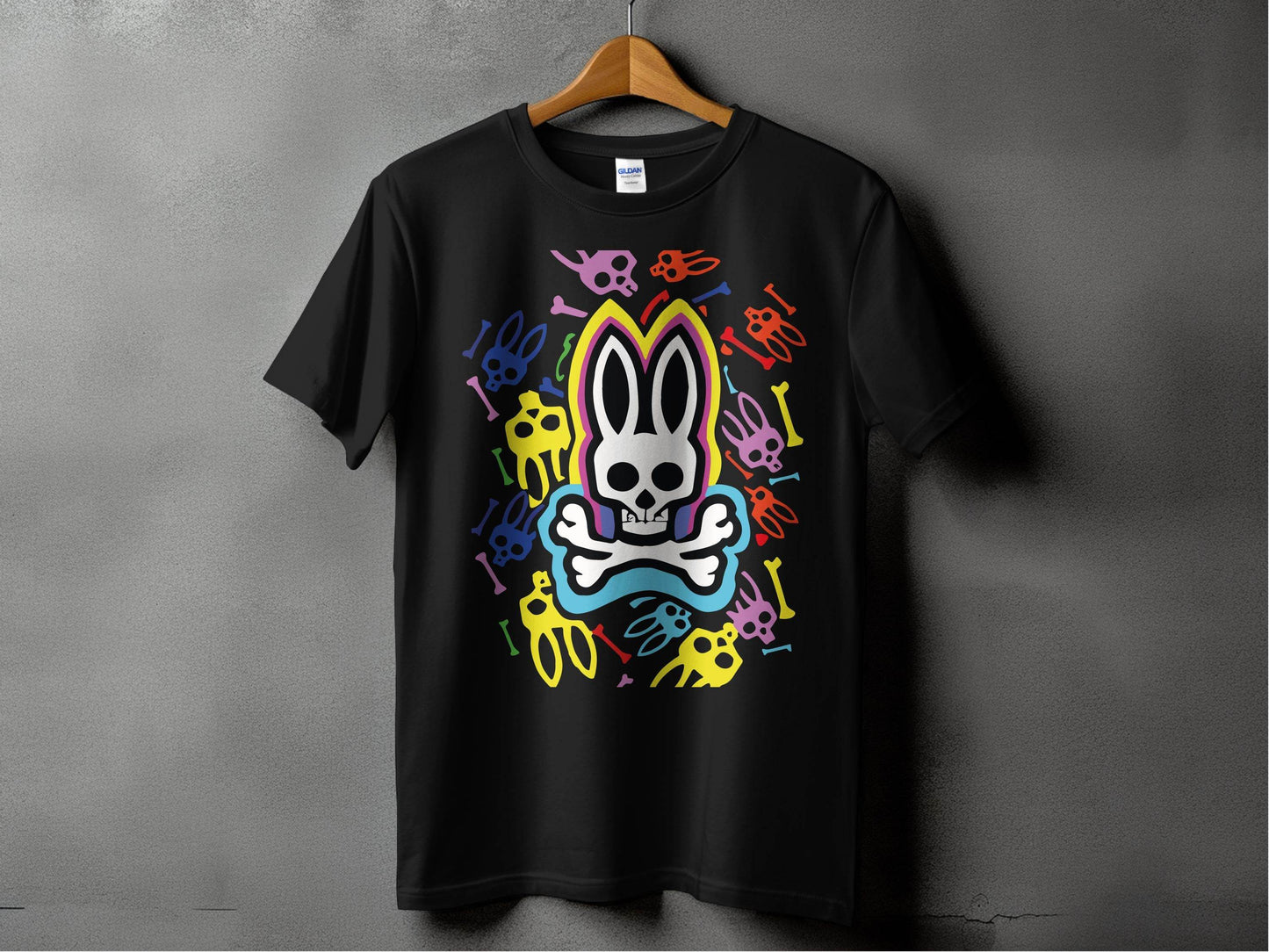 Colorful Bunny Skull Graphic Pattern T-Shirt - Design & Vybe