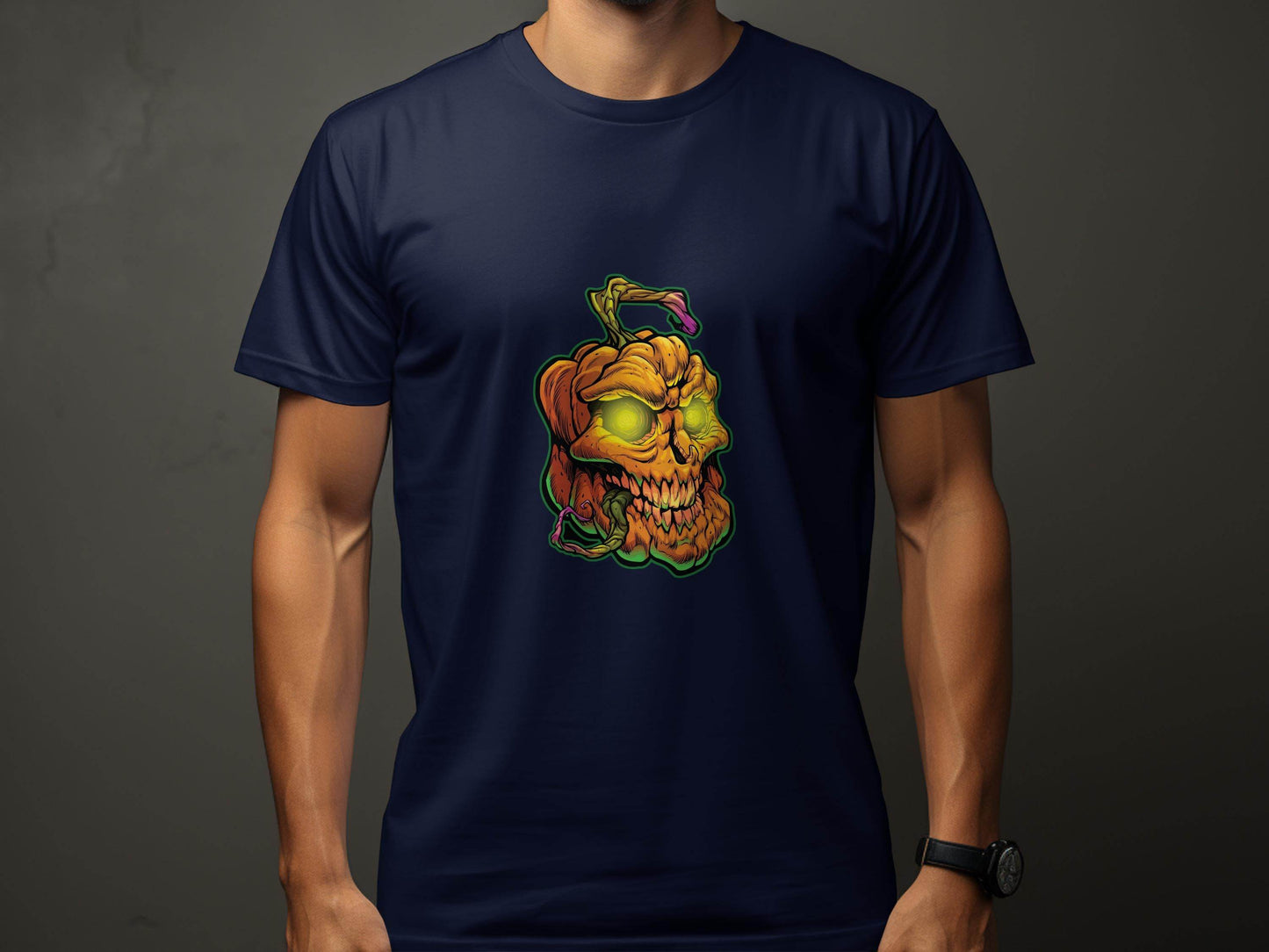 Glowing Eye Spooky Scary Pumpkin Skull Halloween T-Shirt - Design & Vybe