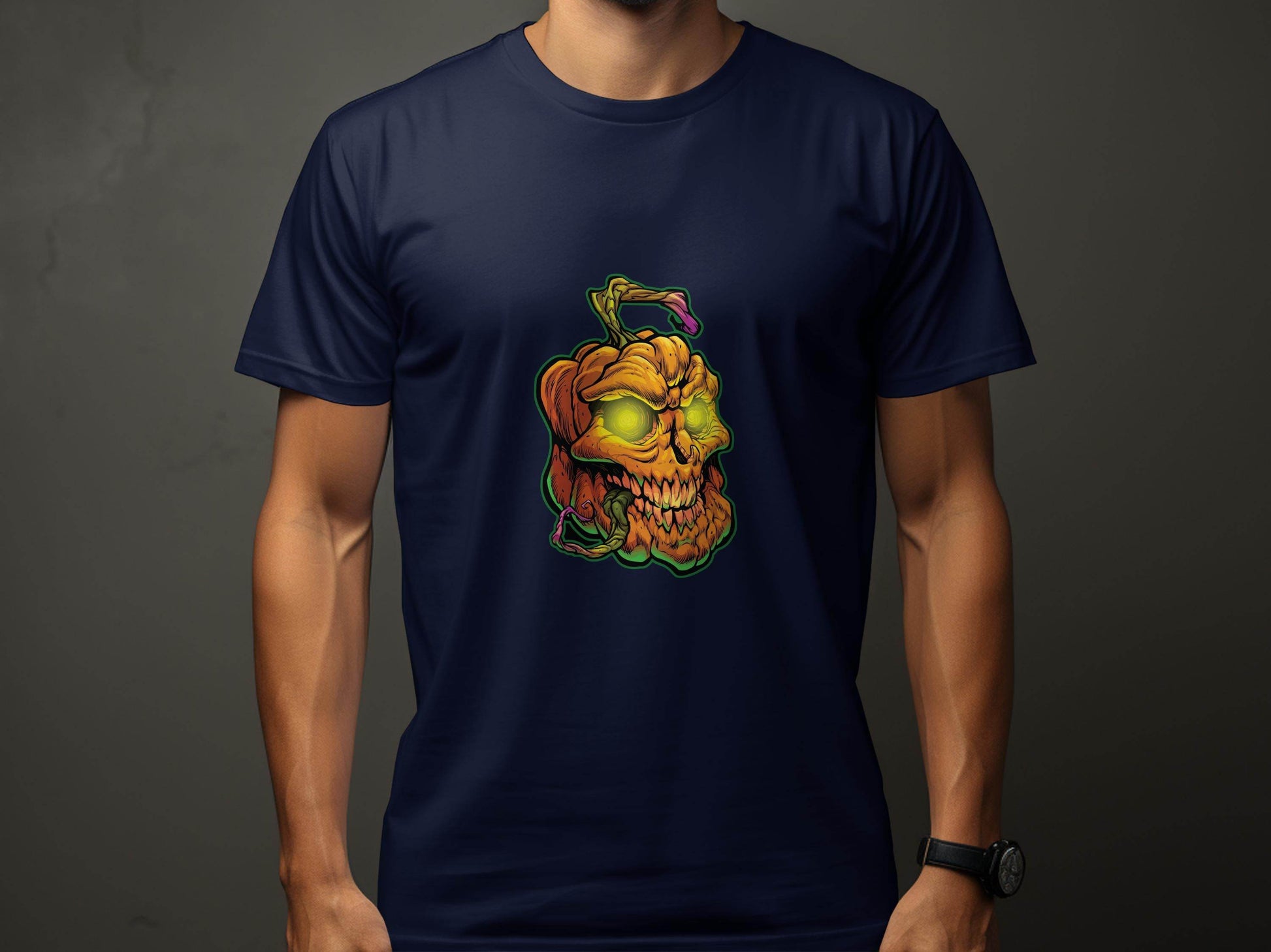 Glowing Eye Spooky Scary Pumpkin Skull Halloween T-Shirt - Design & Vybe