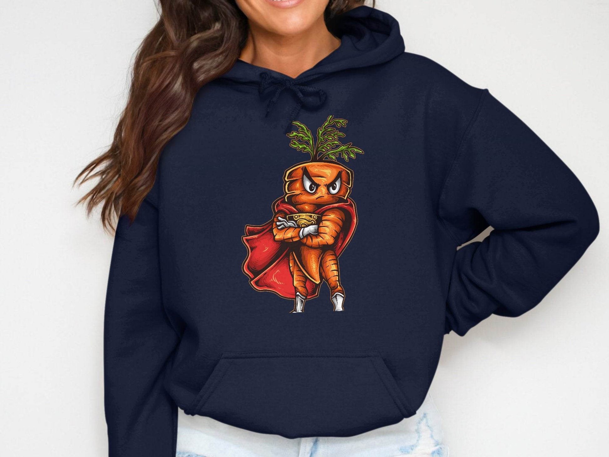 Superhero Carrot Character Graphic Sweater - Design & Vybe