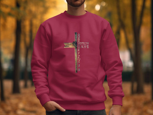 God so Loved the World Christian Wooden Cross Bible Sweater - Design & Vybe