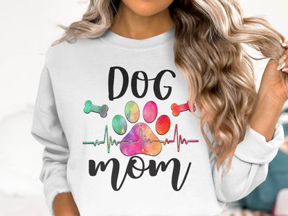 Dog Mom with Paw Print and Heartbeat Graphic Design Sweater - Design & Vybe
