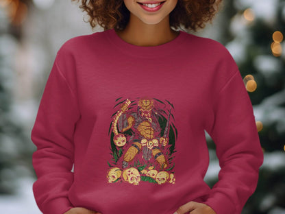 Alien Hunter Predator Weapon In Skulls Design Graphic Sweater - Design & Vybe