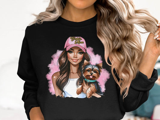 Yorkie Mom Hat with Adorable Dog Illustration Sweater - Design & Vybe