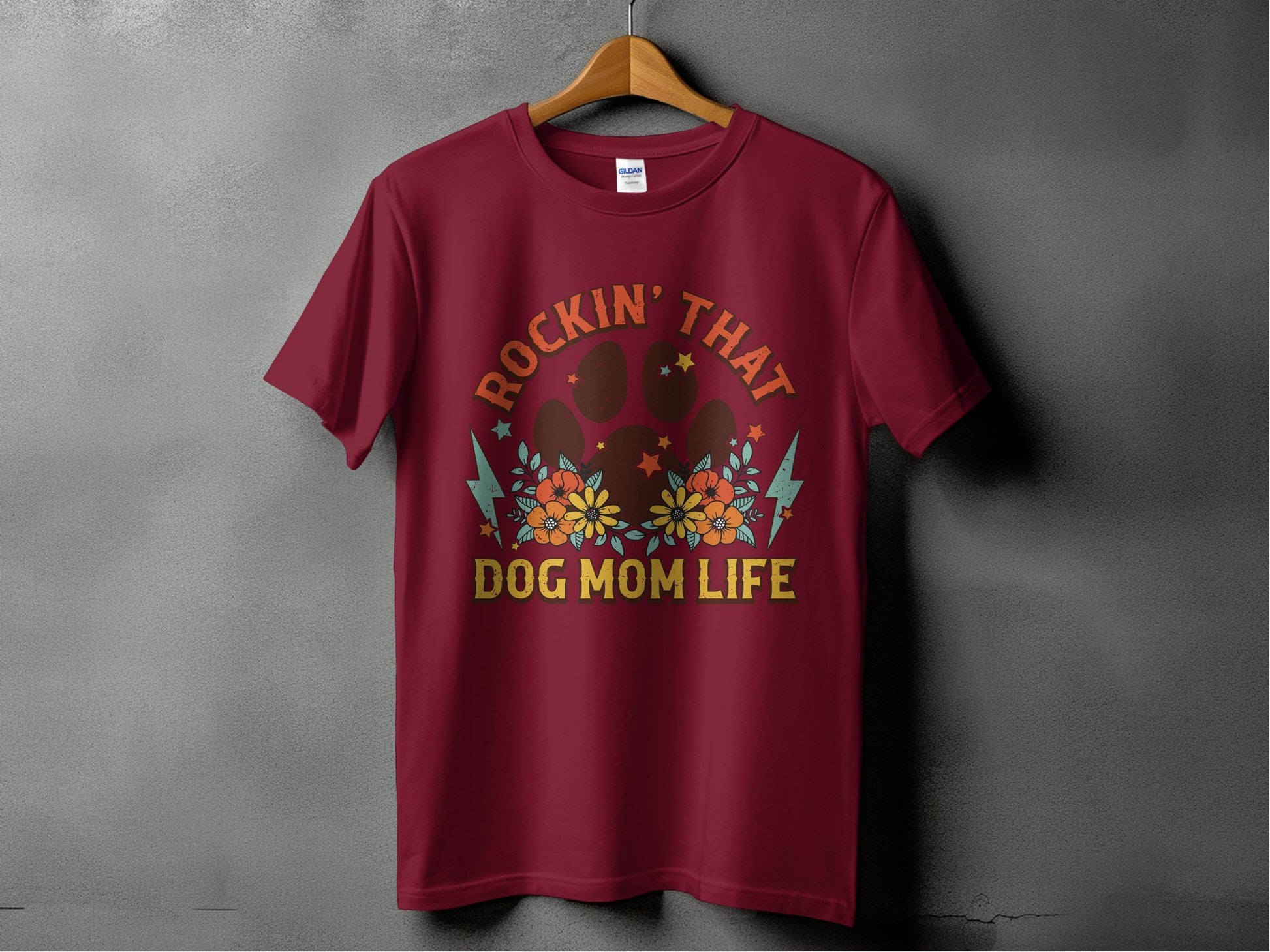 Rockin' That Dog Mom Life With Paw and Flowers T-Shirt - Design & Vybe