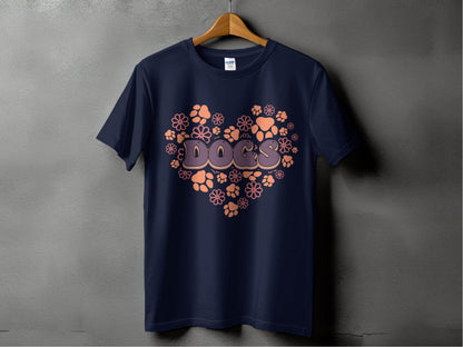 Retro Dogs Heart with Paw Prints and Flowers Design T-Shirt - Design & Vybe