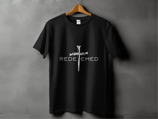 Redeemed Nails Cross Design Christian Faith Graphic T-Shirt - Design & Vybe