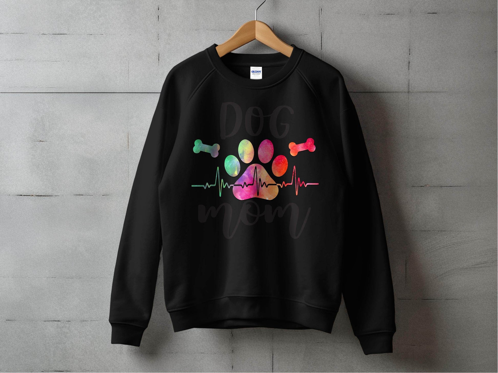 Dog Mom with Paw Print and Heartbeat Graphic Design Sweater - Design & Vybe