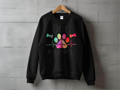 Dog Mom with Paw Print and Heartbeat Graphic Design Sweater - Design & Vybe