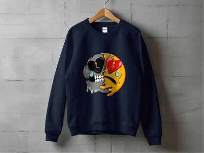 Dual Emotions Skull And Hearts Smiley Graphic Sweater - Design & Vybe
