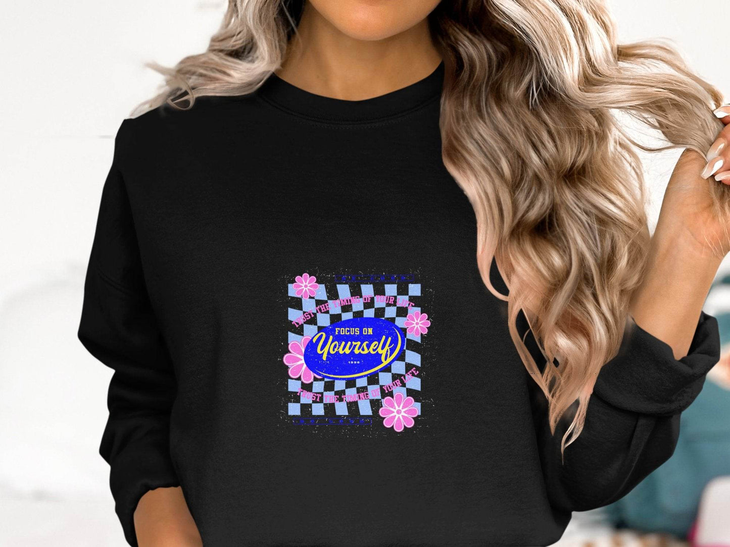 Focus on Yourself Trust Timing Floral Design Sweater - Design & Vybe