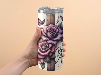 Beauty From Ashes Cross Rose Butterfly Design Tumbler - Design & Vybe