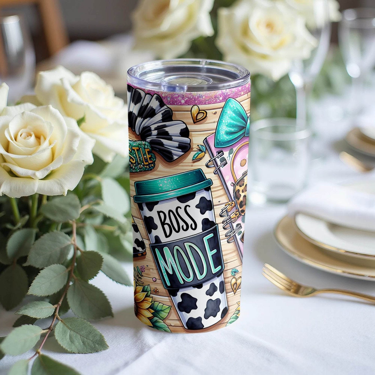 Cow Print Accessories with Boss Mode Style Gift For Entrepreneur Design Tumbler - Design & Vybe