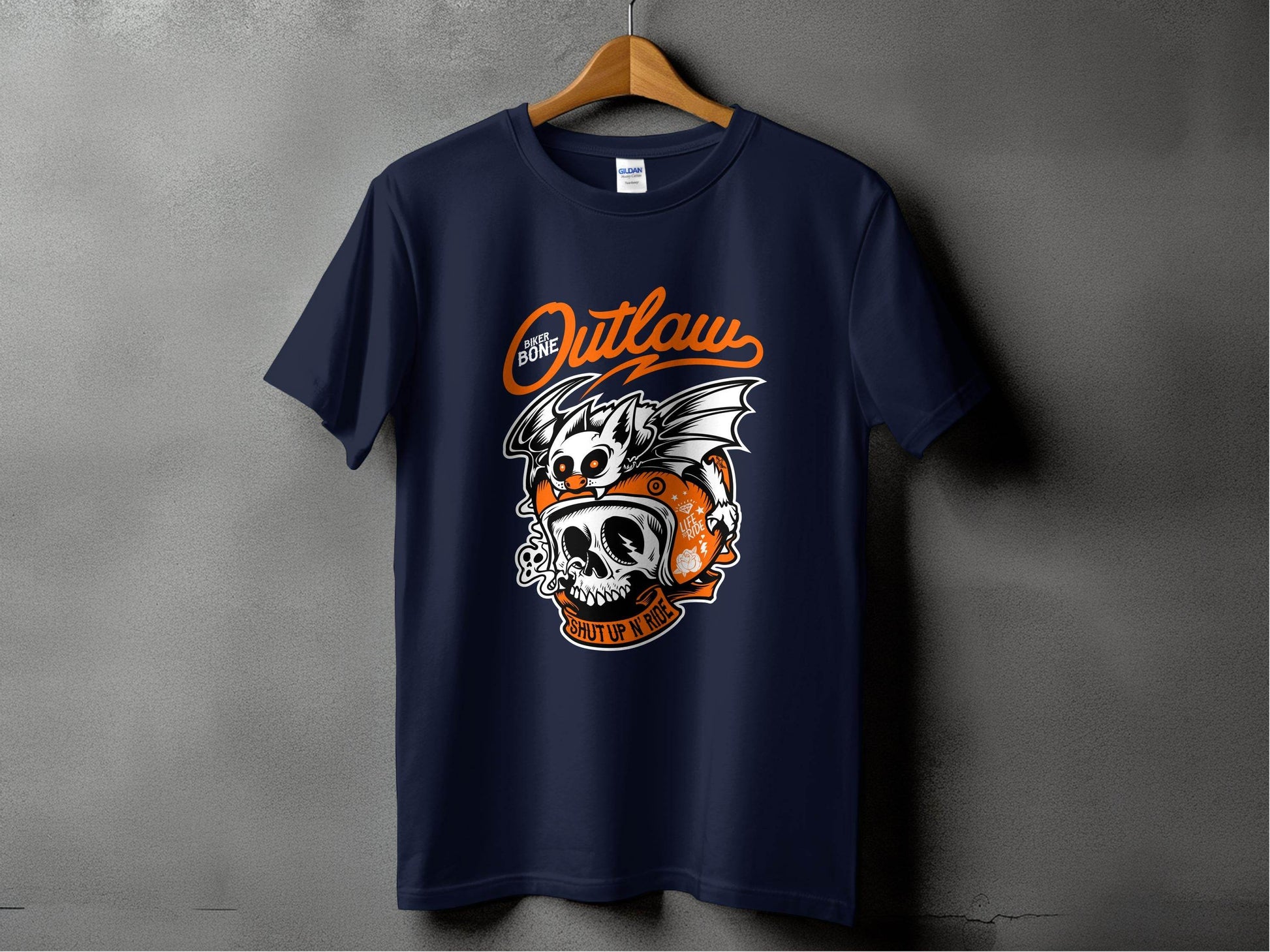 Bold Graphic Outlaw Bat Illustration on Skull T-Shirt - Design & Vybe