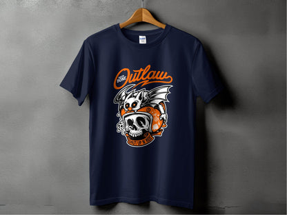 Bold Graphic Outlaw Bat Illustration on Skull T-Shirt - Design & Vybe