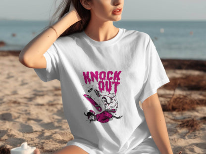 Knock Out Skateboarding Skeleton Illustration Art T-Shirt - Design & Vybe