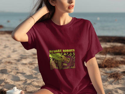 Retro Robot Invasion Graphic Beware Robots T-Shirts - Design & Vybe