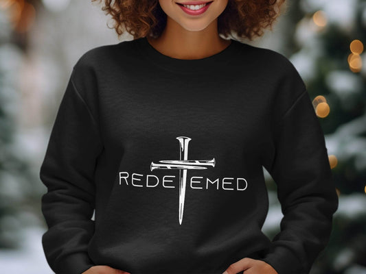 Redeemed Nails Cross Design Christian Faith Graphic Sweater - Design & Vybe