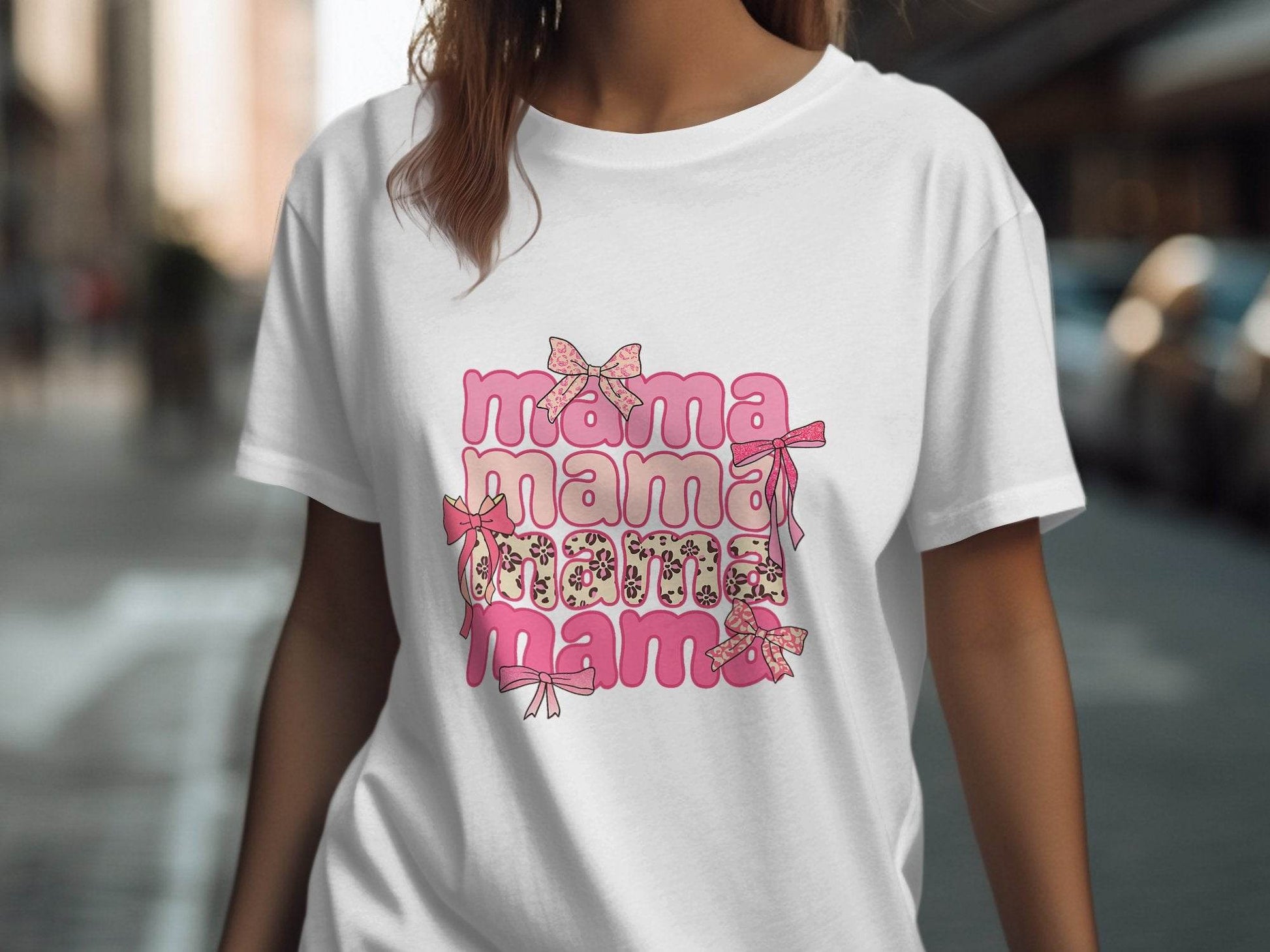 Mama Repeated With Bows Pink Themed Artwork T-Shirt - Design & Vybe