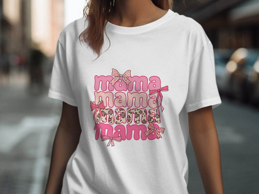 Mama Repeated With Bows Pink Themed Artwork T-Shirt - Design & Vybe