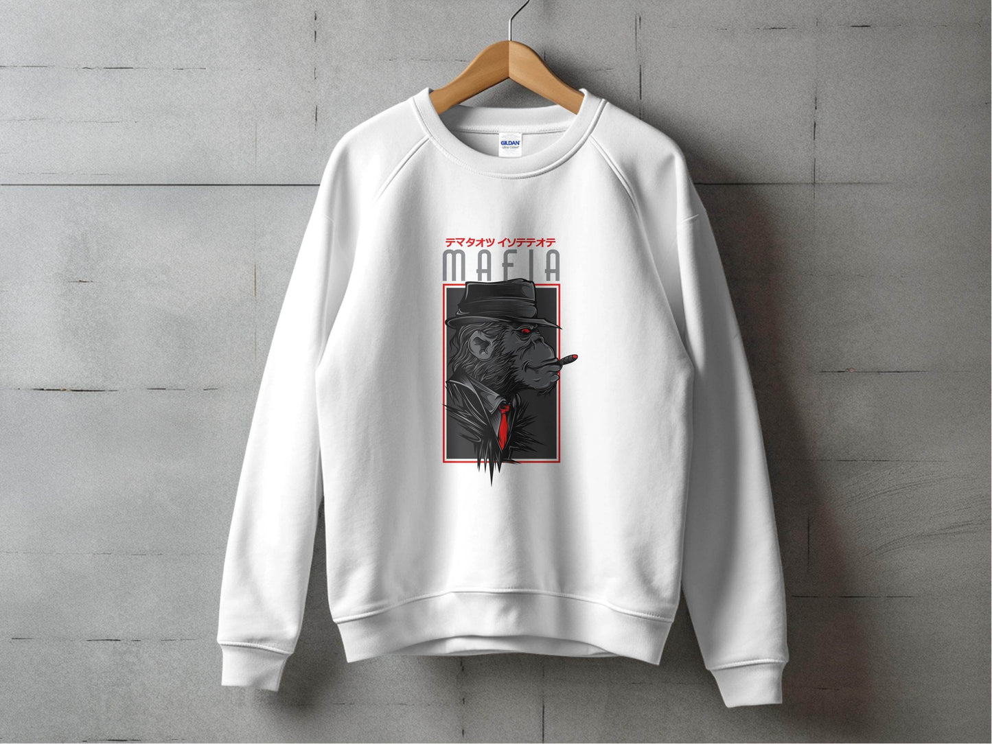 Gorilla Mafia with a Hat and Red Tie Graphic Sweater - Design & Vybe