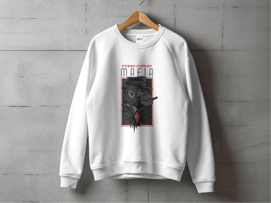 Gorilla Mafia with a Hat and Red Tie Graphic Sweater - Design & Vybe