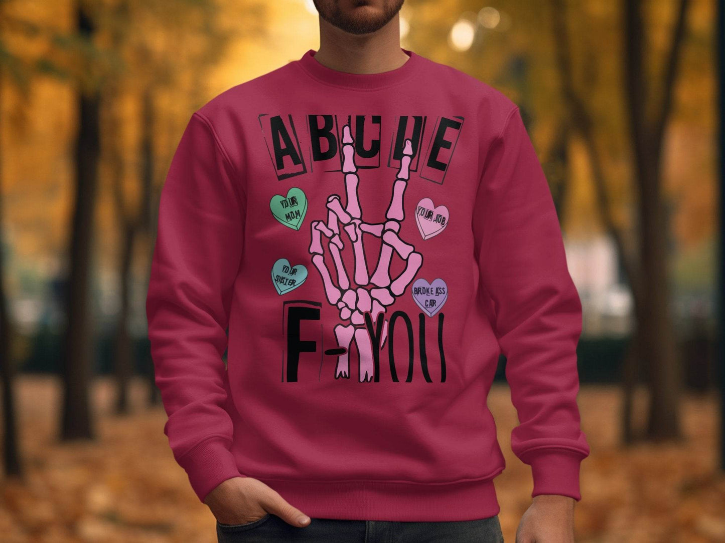 Humorous Skeleton Hand Gesture Graphic Sweater - Design & Vybe