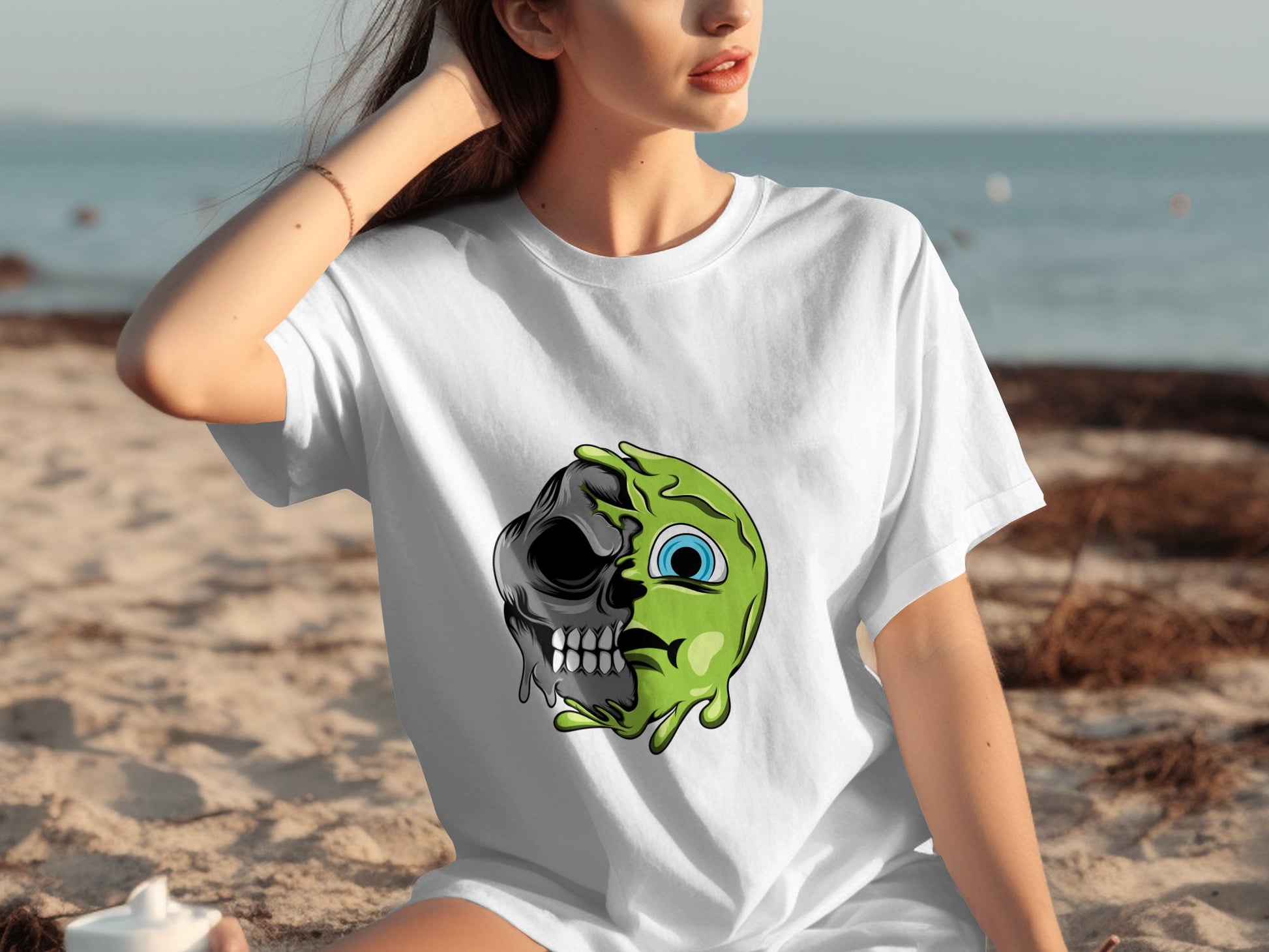 Half Skull Moon and Eye Graphic T-Shirt product