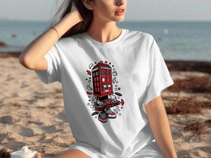 Unique DJ UK Phone Booth Design Graphic T-Shirt - Design & Vybe