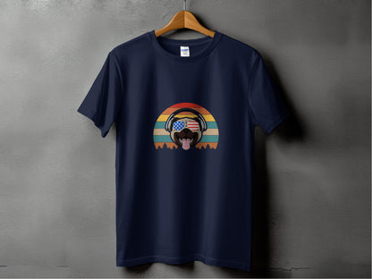 Retro American Flag Dog Sunset Graphic Tee product