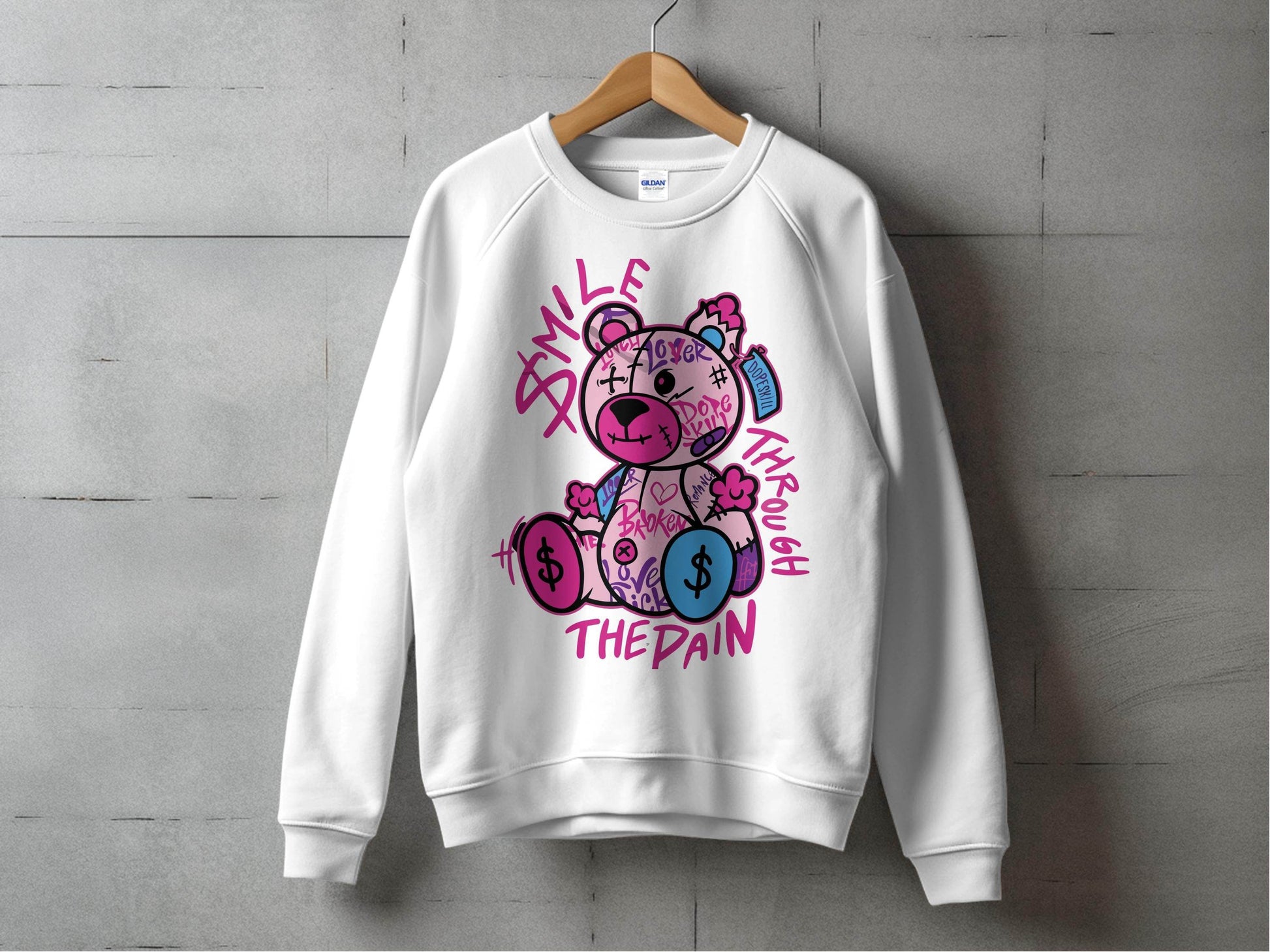 Smile Through The Pain Bear Bold Graphic Sweater - Design & Vybe