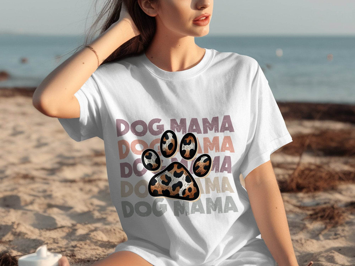 Dog Mama Paw Print Repeating Wording Design Image T-Shirt - Design & Vybe