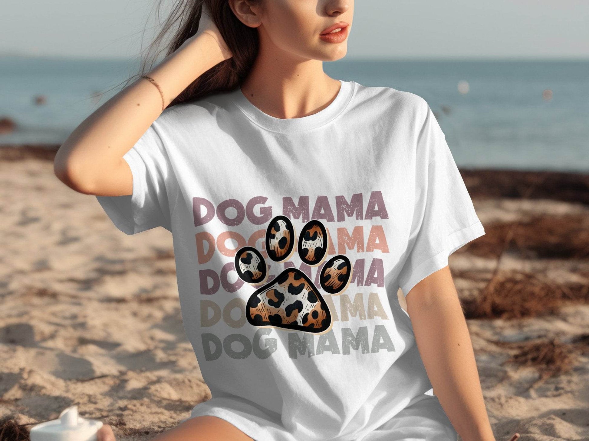Dog Mama Paw Print Repeating Wording Design Image T-Shirt - Design & Vybe
