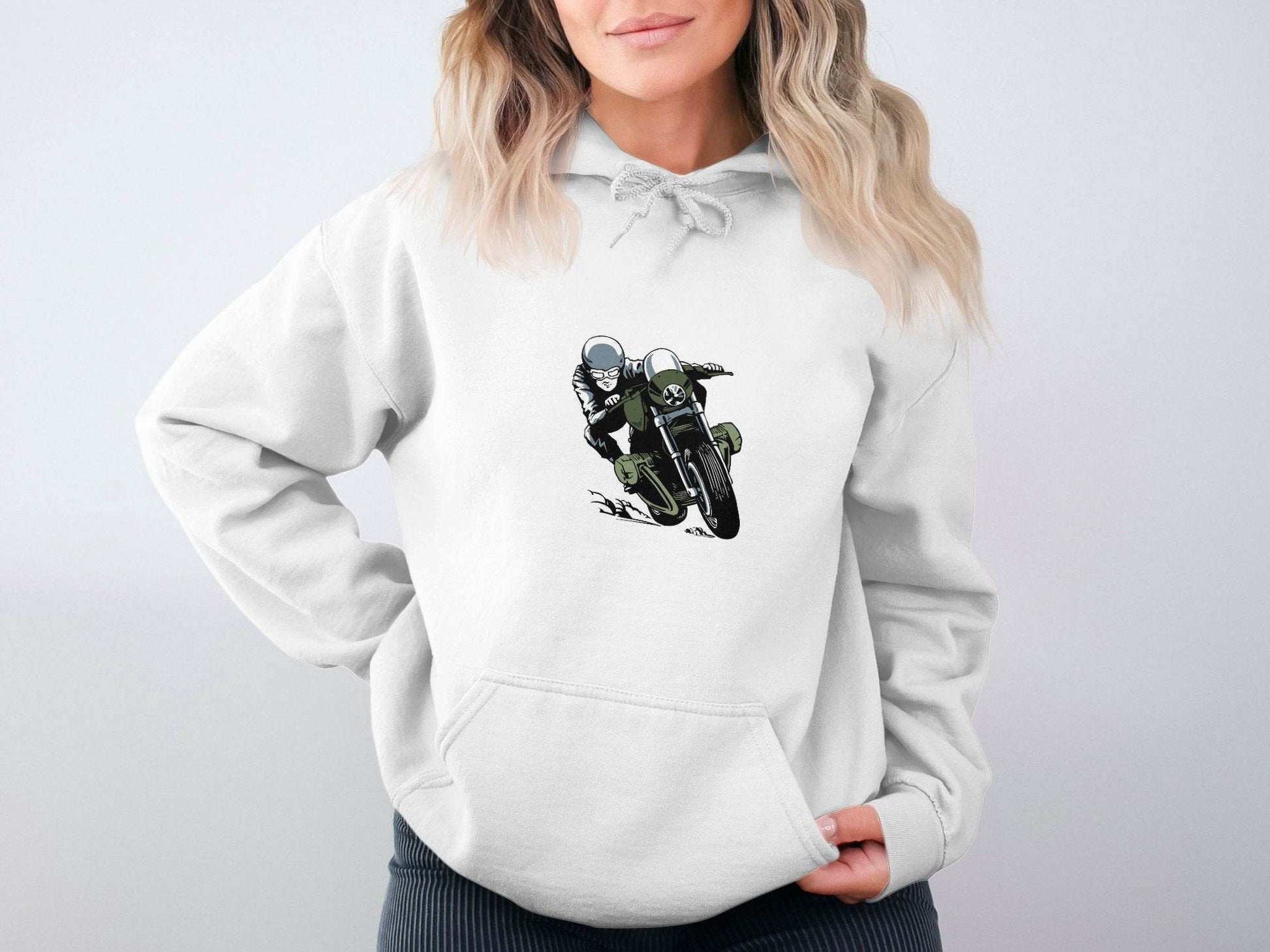 Vintage Motorcycle Rider Illustration Racing Style Hoodie - Design & Vybe