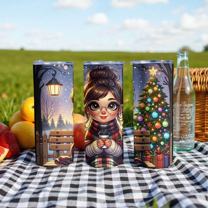 Cozy Girl Christmas Scene Digital Art Design Tumbler - Design & Vybe