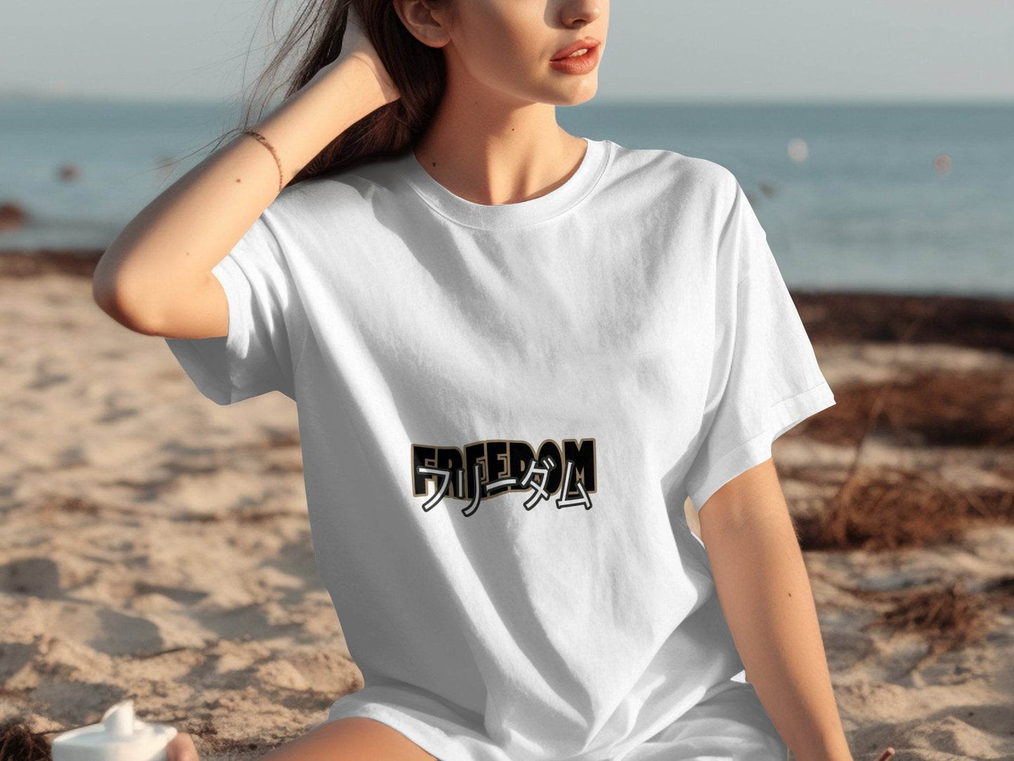 Black Gold Freedom Japanese Text Design T-Shirt - Design & Vybe