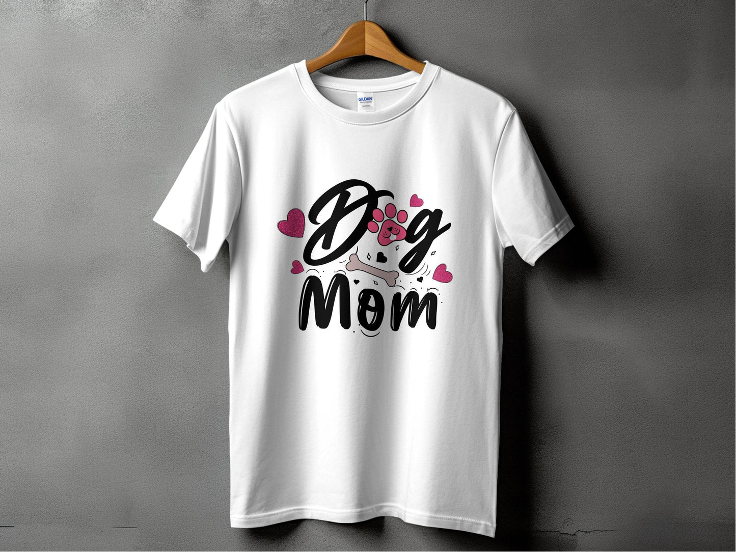 Dog Mom with Hearts and Bone Design Graphic Print T-Shirt - Design & Vybe