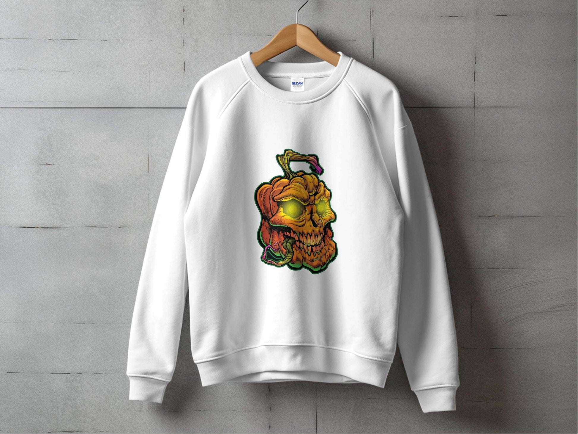 Glowing Eye Spooky Scary Pumpkin Skull Halloween Sweater - Design & Vybe