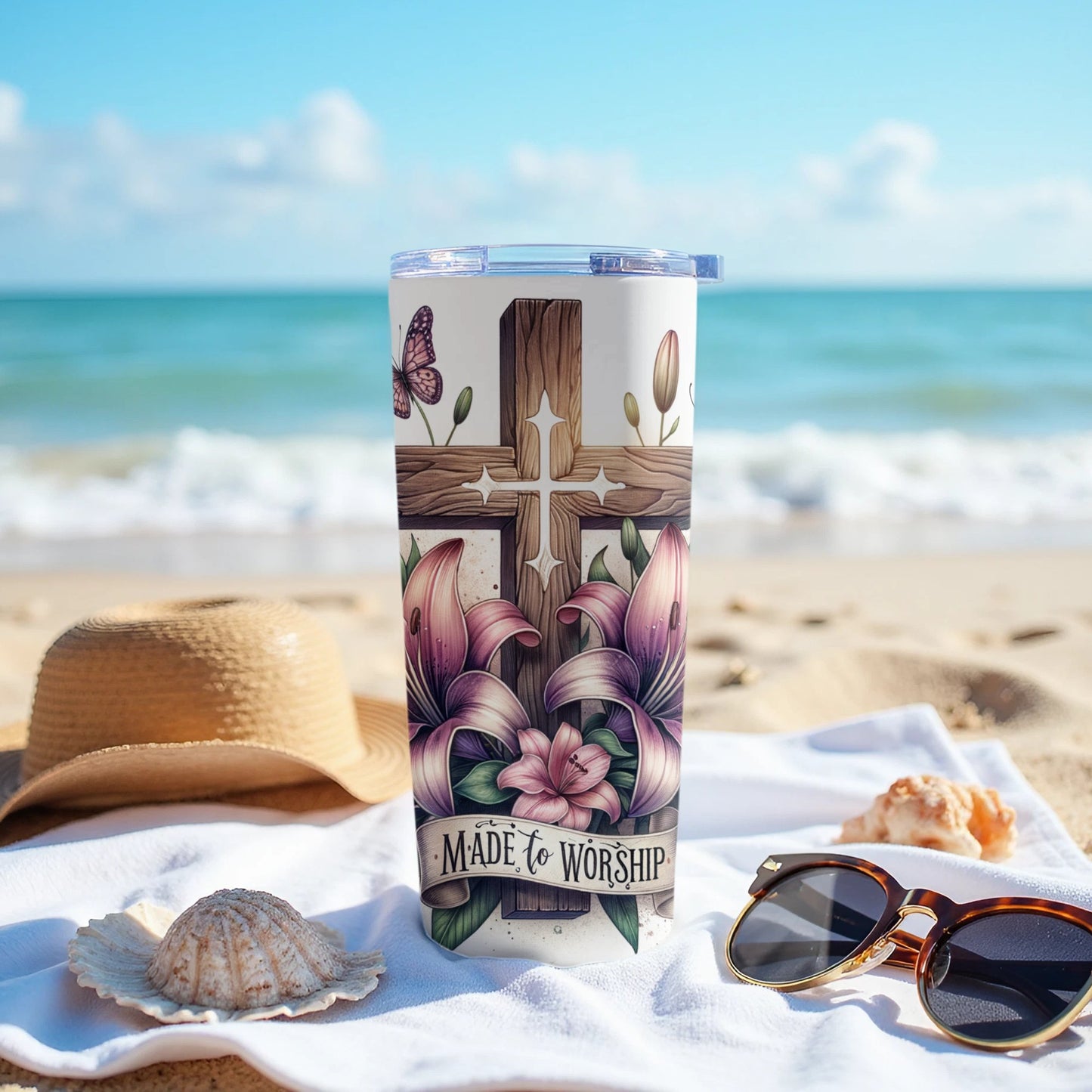 Made to Worship Cross and Flowers Tumbler product