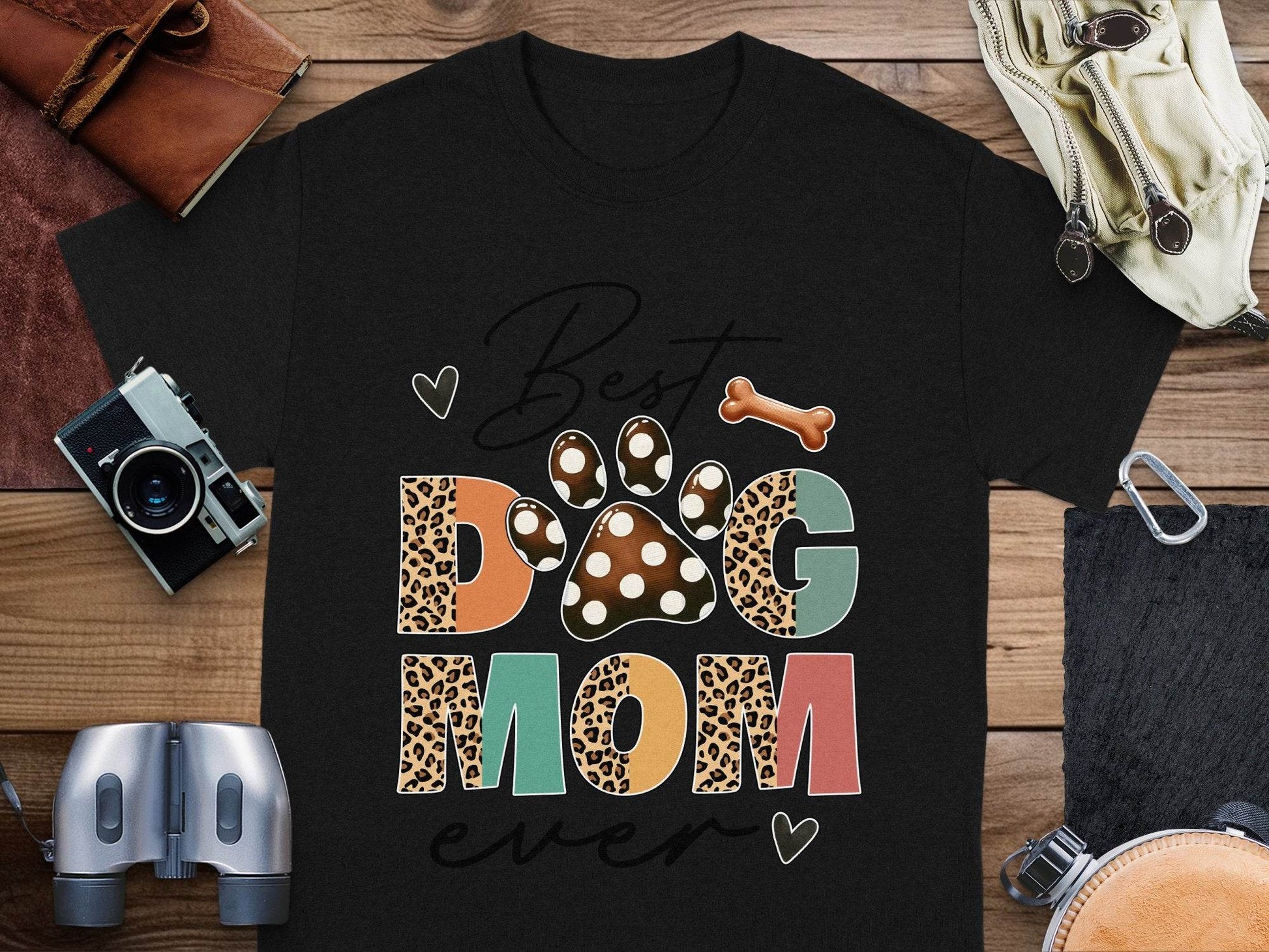 Best Dog Mom Ever Animal Print Heart Bone Graphic T-Shirt - Design & Vybe