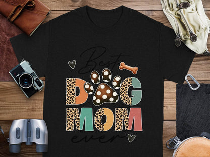 Best Dog Mom Ever Animal Print Heart Bone Graphic T-Shirt - Design & Vybe