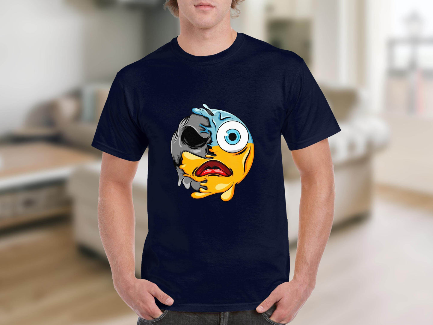 Melting Dual Face Smiley Graphic T-Shirt - Design & Vybe