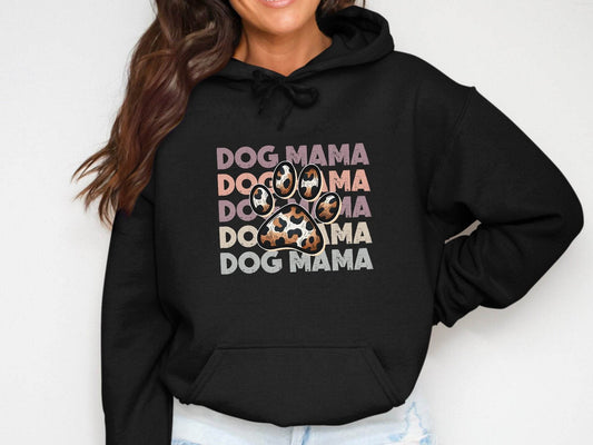 Dog Mama Paw Print Repeating Wording Design Image Hoodie - Design & Vybe